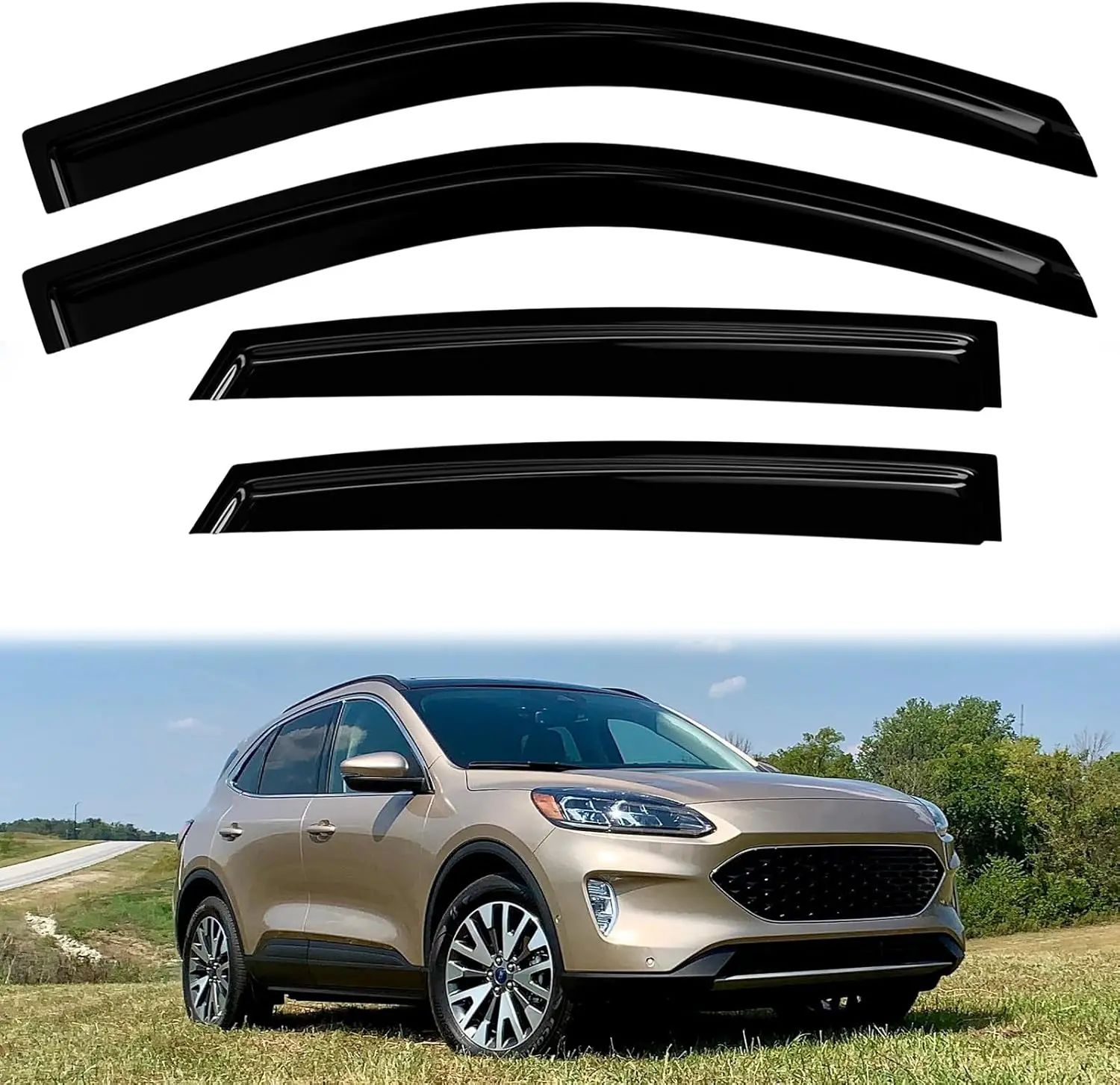 

4PC Window Rain Guards for 2020-2025 Ford Escape Models, Easy Tape-On Installation, UV Protection