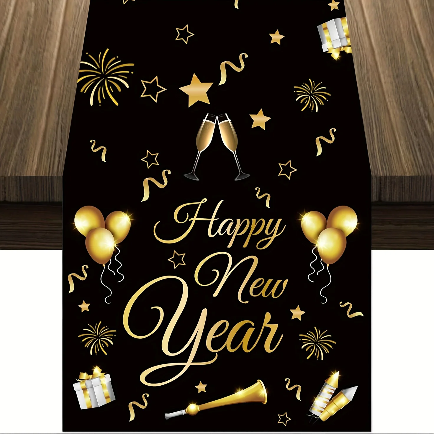 

Happy New Year Decorations Table Runner Black Golden New Years Eve Party Supplies New Year Gift Kitchen Festive & Party Decor