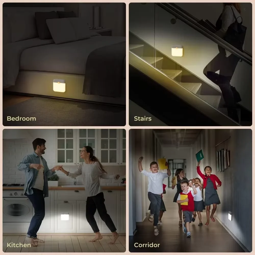 Lámpara LED con Sensor de Movimiento, Carga USB, Cuadrada, para Dormitorio, Cocina, Escalera, Pasillo, Armario, Iluminación