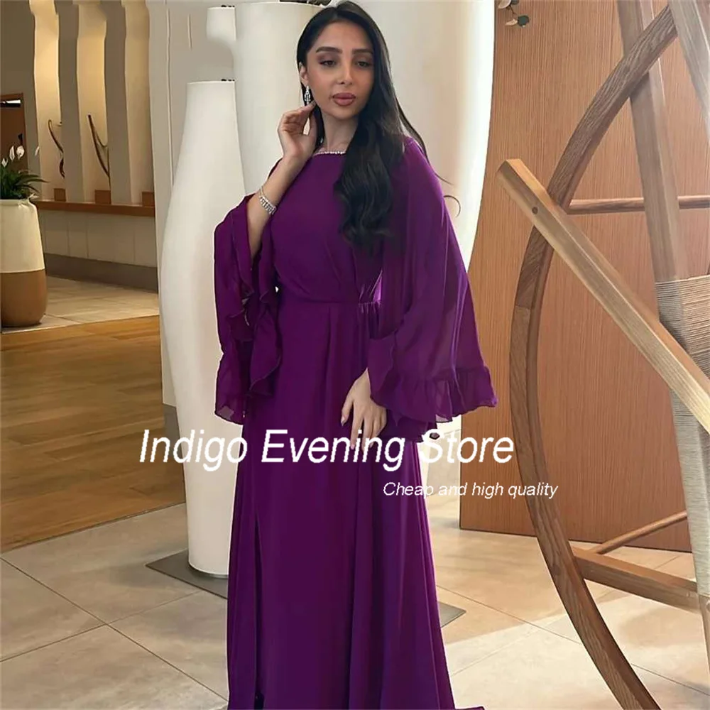 Indig Prom Dresses A-line Long Sleeve O-Neck Ankle-Length Simple Elegant Formal Party Evening Gown For Women 2024 فساتين السهرة