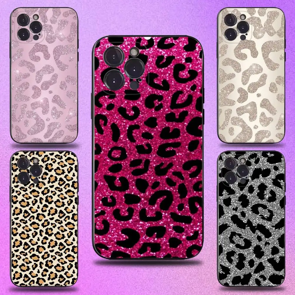 

Leopard print Phone Case For iPhone 16,15,14,13,12,11 Plus,Pro Max,XS,X,XR,SE,Mini,8,7,Soft Silicone Black Cover