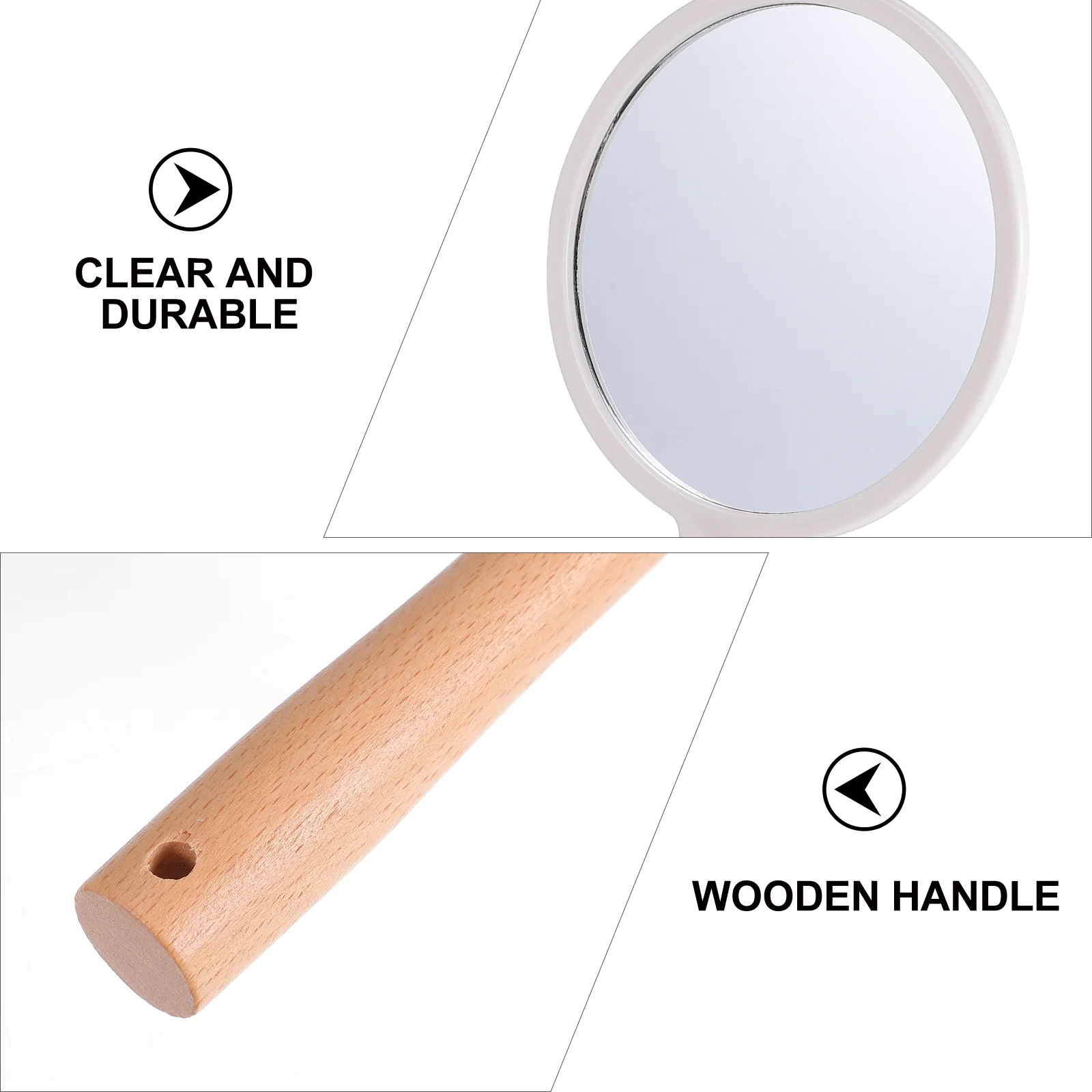 Handle Mirror Barber Makeup Handheld Beech Women Portable Wood