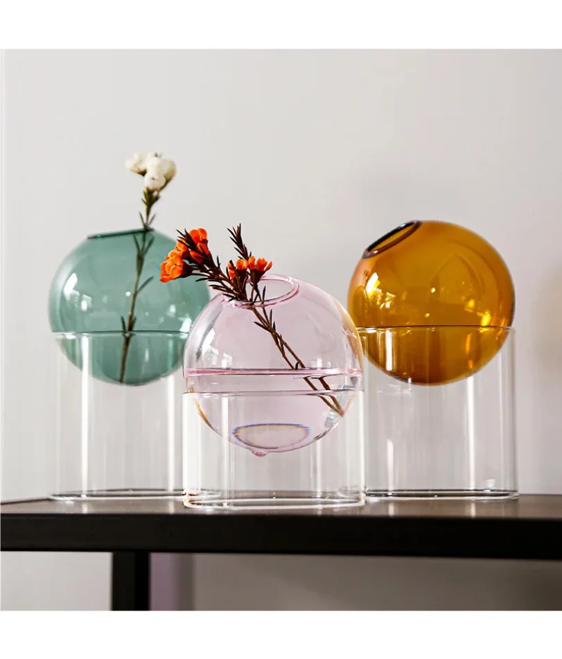 

Mini Round Flower Vase Hydroponic Container Micro Landscape Glass Ecological Bottle Borosilicate Glass Bottle With Home Decorate