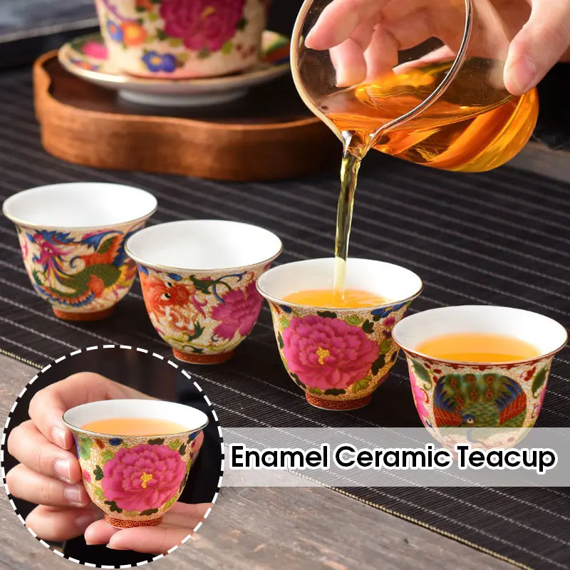 Chinese Antique Ceramic Teacup Exquisite Hand Painted Ceramic Tea Cup Vintage Kung Fu Teacup Pu'er Master Cup Gift Wine Mug