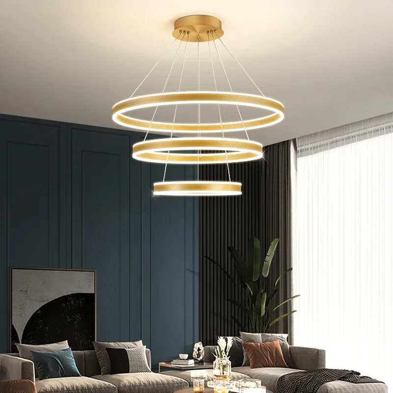 LED Dining Room Pendant Lamp Creative Circular Ring with Up Down Illumination Villa Living Room Hotel Indoor Home Decor Light