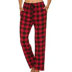 Red Black Plaid Pajama Pants Men Lounging Relaxed House Sleep Bottoms Mens Cotton Drawstring Button Sleepwear