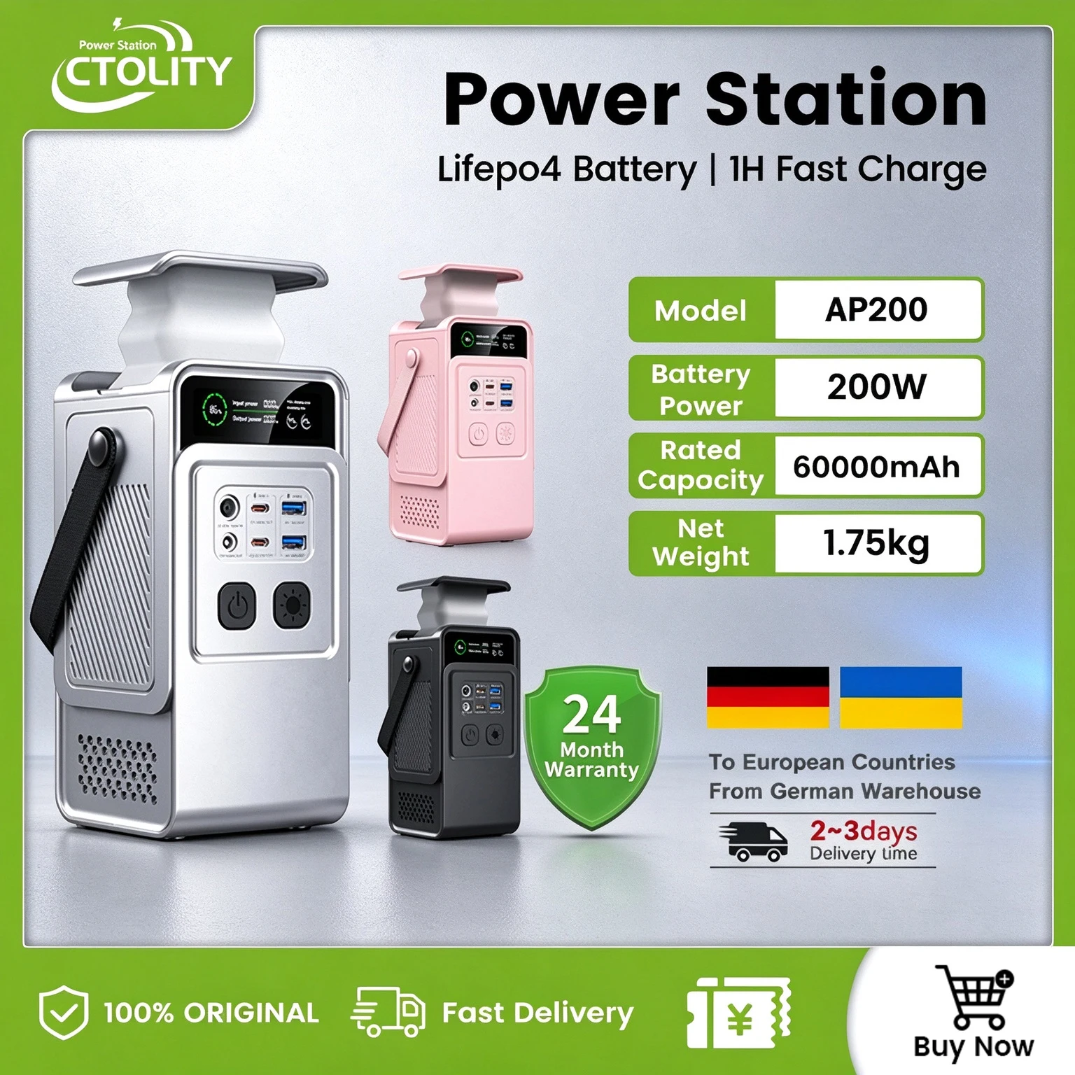 CTOLITY AP200 200W Powerstation Reine Sinuswelle 60000MAH Solarladestation 192Wh LiFePO4-Akku Tragbarer Camping-Solargenerator Heim-Backup-Stromversorgung USB TPYE-C LED