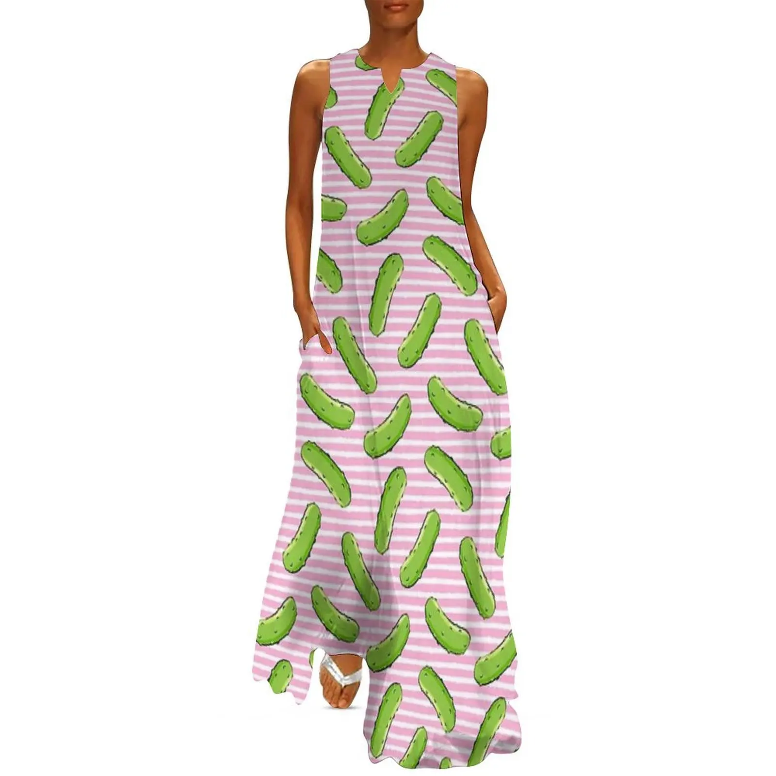 

Pickles - Pickle on pink stripes Long Dress summer dress womens 2025 Woman fashion dress for women 2025