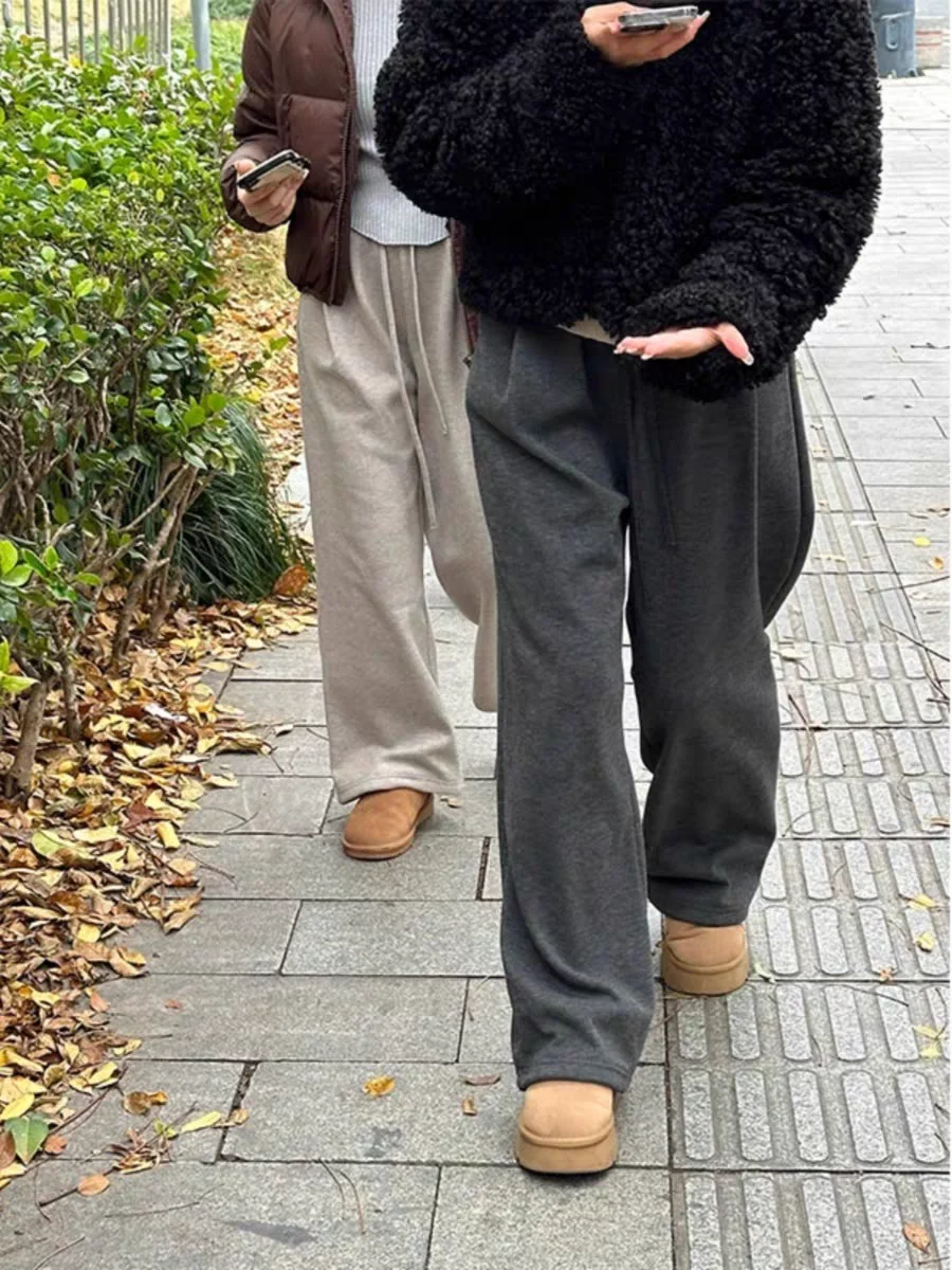 

Темно-серые бархатные брюки с клейким рисом для женщин на все времена года, прямые брюки с подвесными штанинами, ленивые и свободные широкие брюки