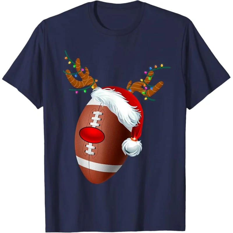 Christmas Football Ball Santa Hat Reindeer Xmas Boys Men T-Shirt