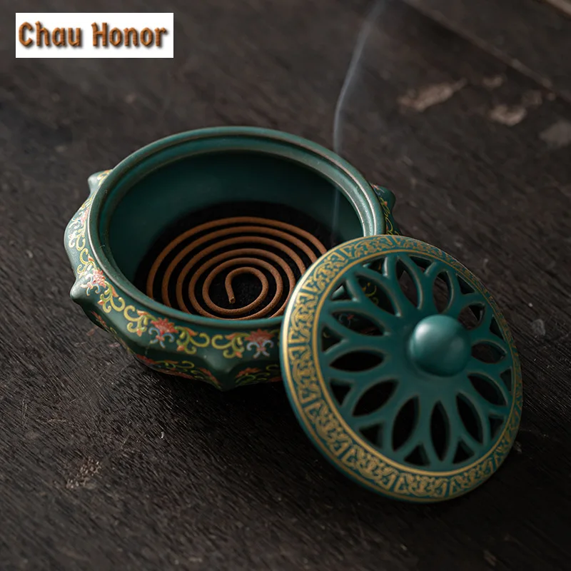 Chinese Cloisonne Ceramic Backflow Aromatherapy Stove Insertion Incense Holder Enamel Color Path Aromatherapy Furnace Ornaments