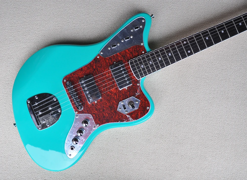 6 Strings Blue Electric Guitar with Rosewood Fretboard,Red Pearl Pickguard,Can be Customized