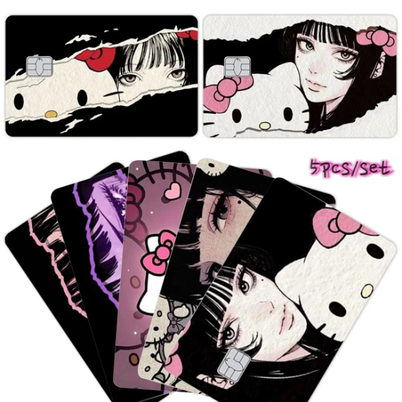 

5pcs Sanrio Hello Kittys Credit Debit Card Sticker Anime Kuromi Pochacco Cute Diy Waterproof Film Tape Skin for Small Chip Gifts