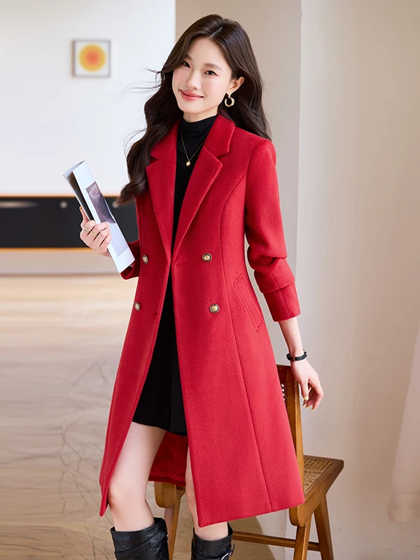 Women's Tweed Coat Slimming Waist Design Commute Professional High-End Feel Winter Fashion Outerwear Polyester Fiber