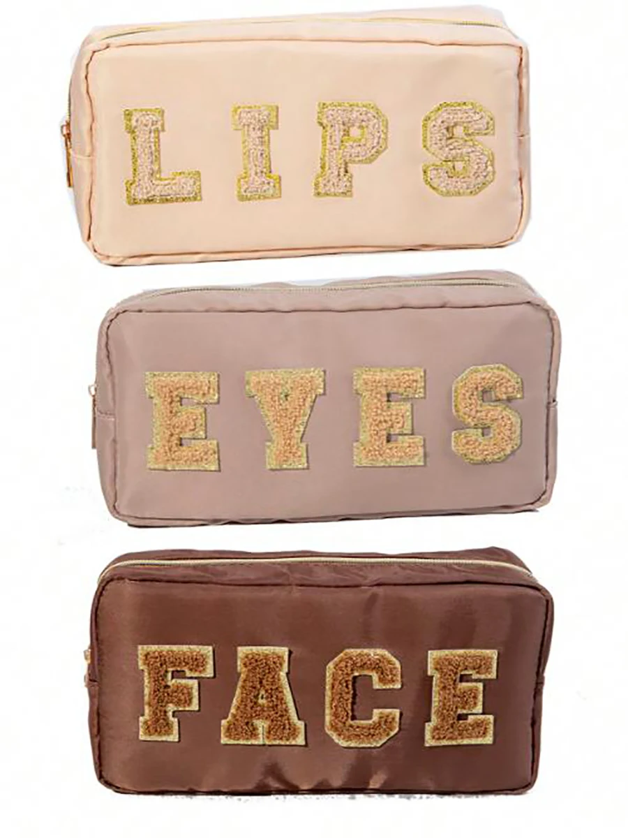 3PCS/SET Embroidered Letters Fashion Portable Large Capacity Waterproof Makeup Bag