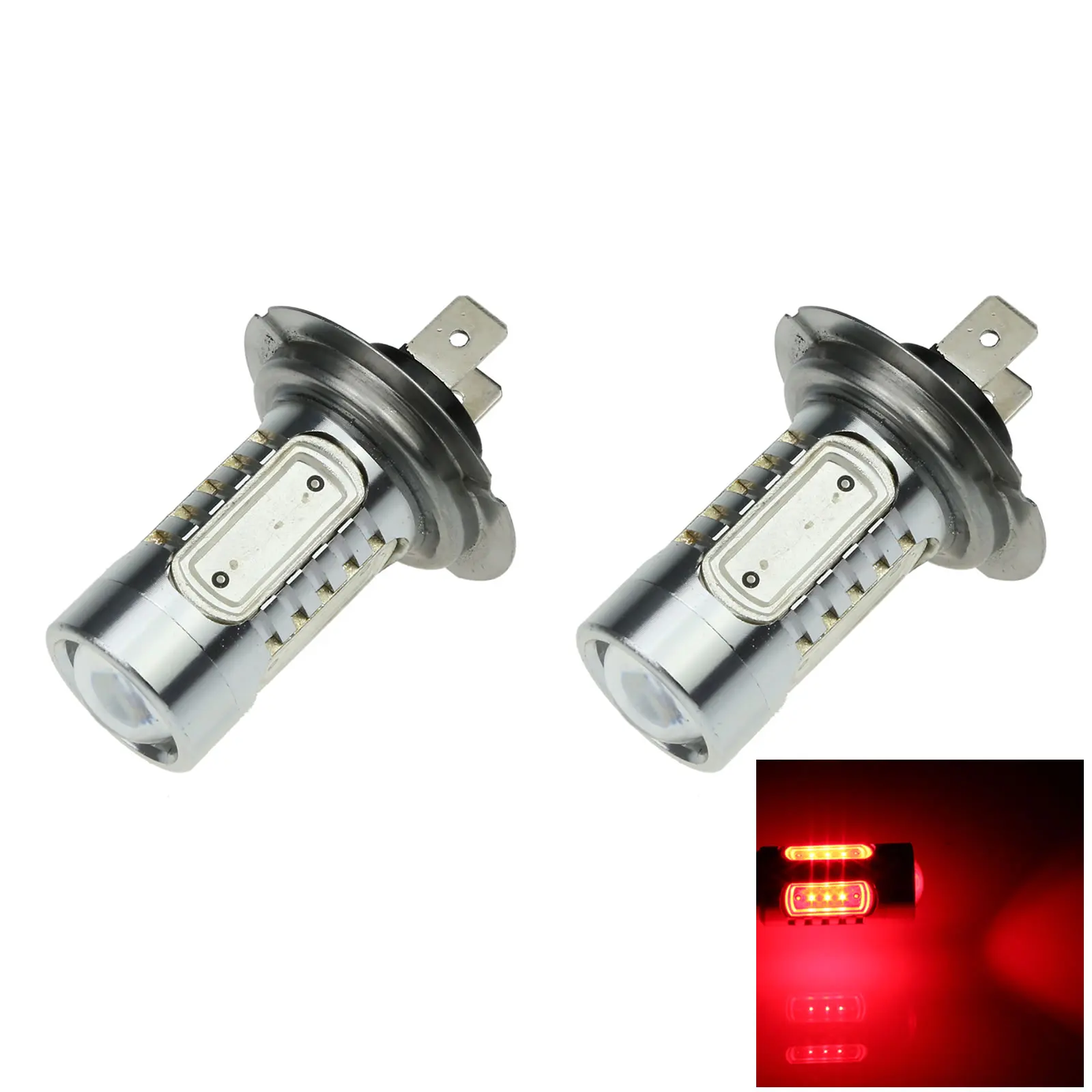 2x Red Car H7 Signal Light Exterior Blub 5 Emitters COB SMD LED IEC7004-5-2 H158-R