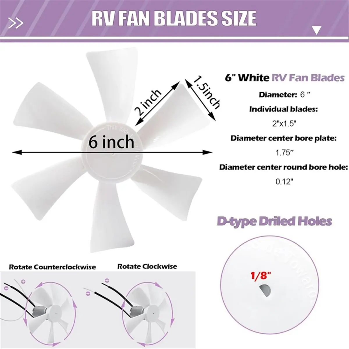 A50U 6 Inch RV Vent Fan Blade with 12V D-Shaft Motor RV Vent Fan Replacement RV Bathroom Vent Fan Motor Exhaust Ventilation