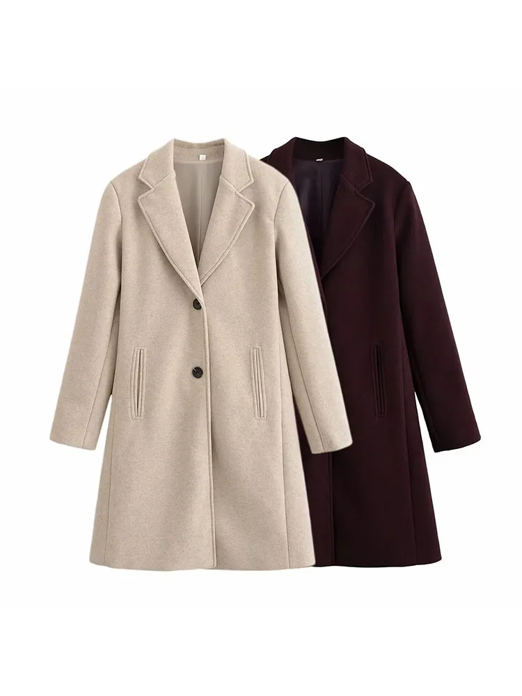 

Женские зимне-осенние шикарные винтажные элегантные пальто 2025 года, уличная одежда с воротником с лацканами и пуговицами, осенние повседневные пальто