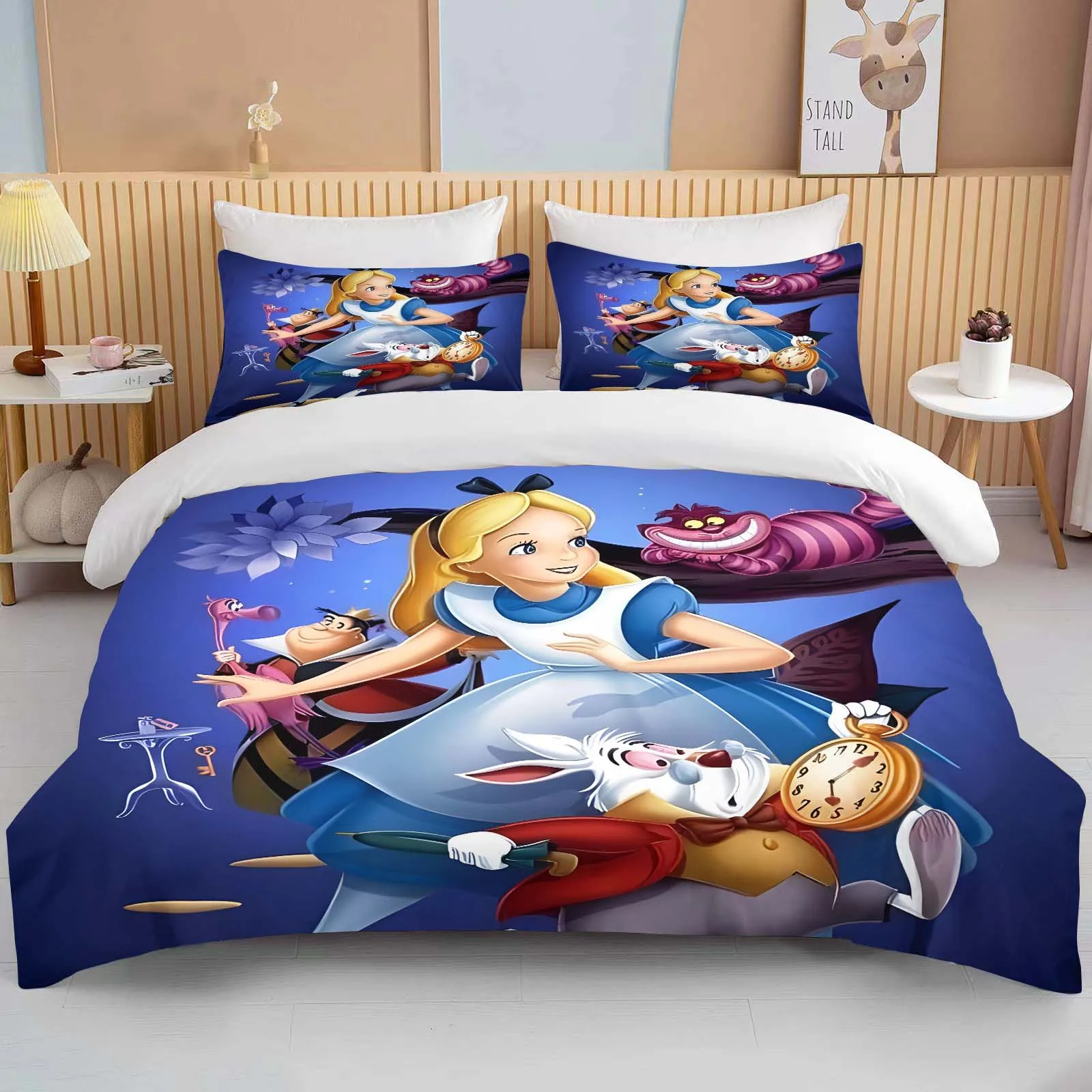 Disney Alice nel paese delle meraviglie Set biancheria da letto stampata Cartoon Anime Set letto in microfibra federa copriletto per adulti camera