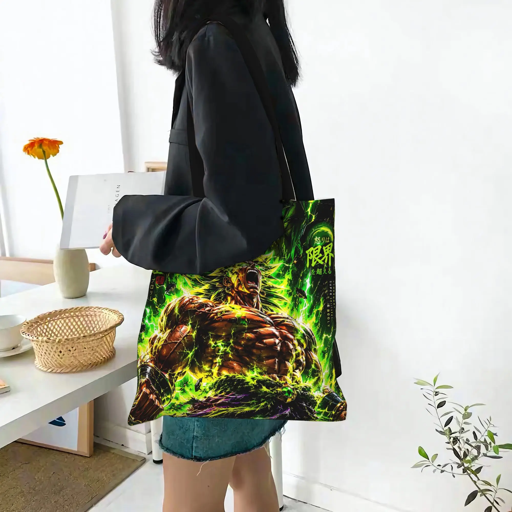 Customized Dragon Ball Theme Broly Women's Bag Campus Handbag Large Capacity  Canvas Tote Bag Foldable Chic Pattern