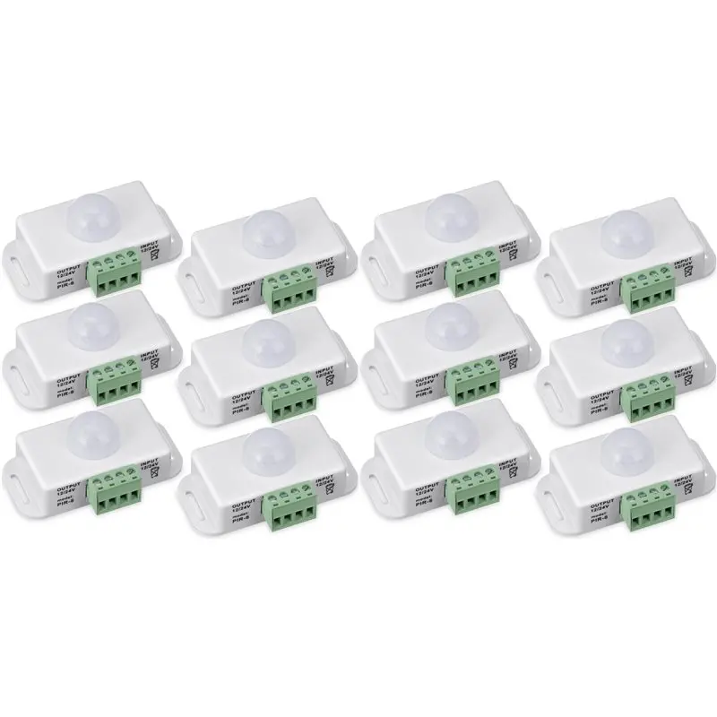 ABZZ-12 Pack 12V 24V PIR Sensor LED Motion Sensor Motion Detector Light Switch Body Infrared Sensing Motion Timing Function