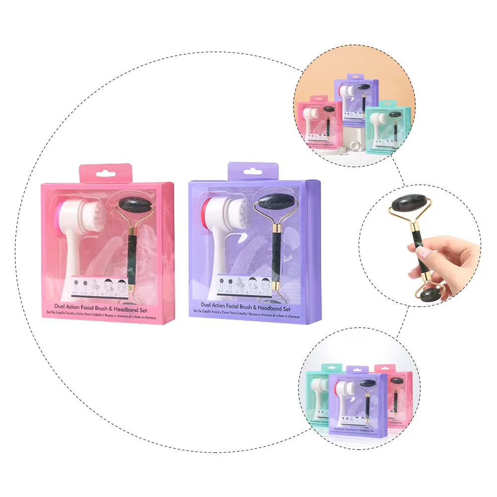 2 pz Rullo di Giada Manuale Set di Spazzole per la Pulizia del Viso Double-Sided Viso Occhio Collo Massaggiatore Strumento Fornitura per la Cura della Pelle Scrubber per il Viso