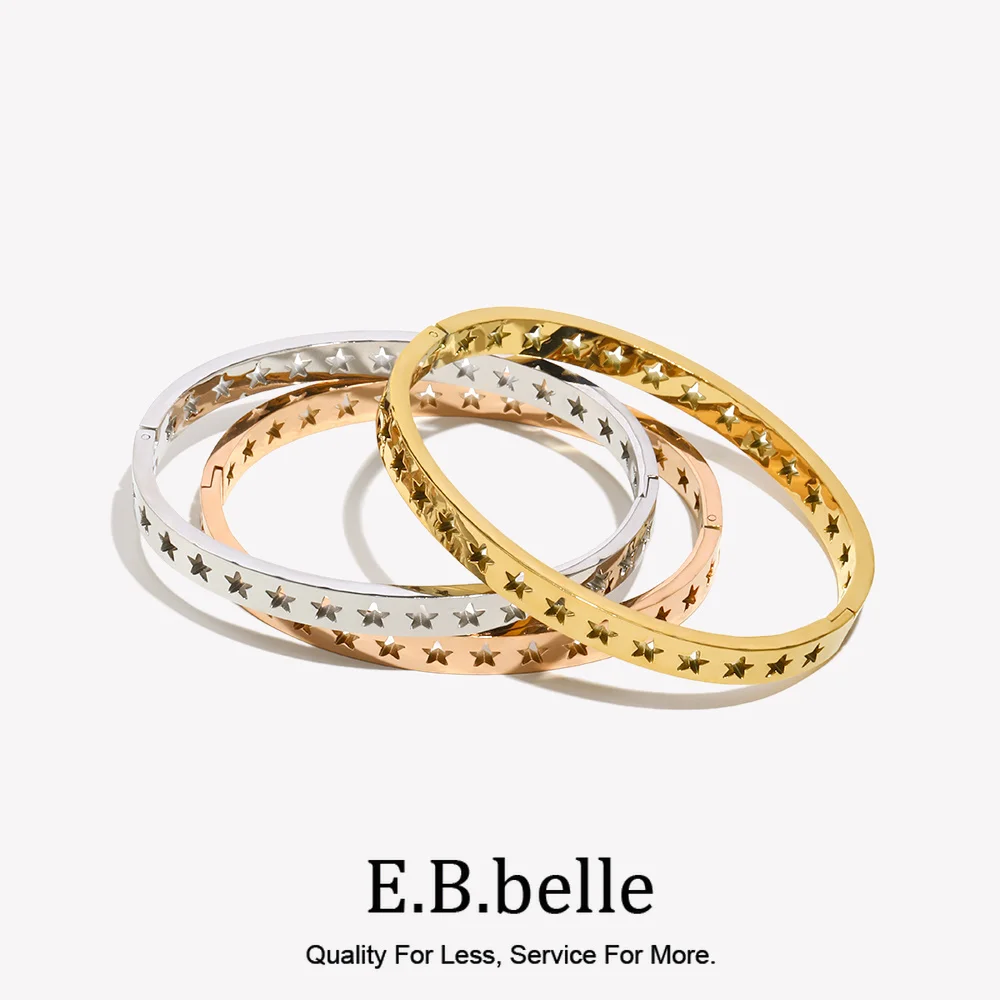 E.B.belle Hollow Star srebrne bransoletki w kolorze różowego złota dla kobiet pozłacane stalowe bransoletki mankietowe z gwiaździstym wzorem bransoletki