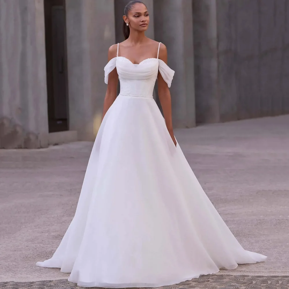 

Elegant V Neck Wedding Dresses Cap Sleeves Bridal Gowns A Line Bride Robes Applique Illusion Luxury New Robe De Mariée