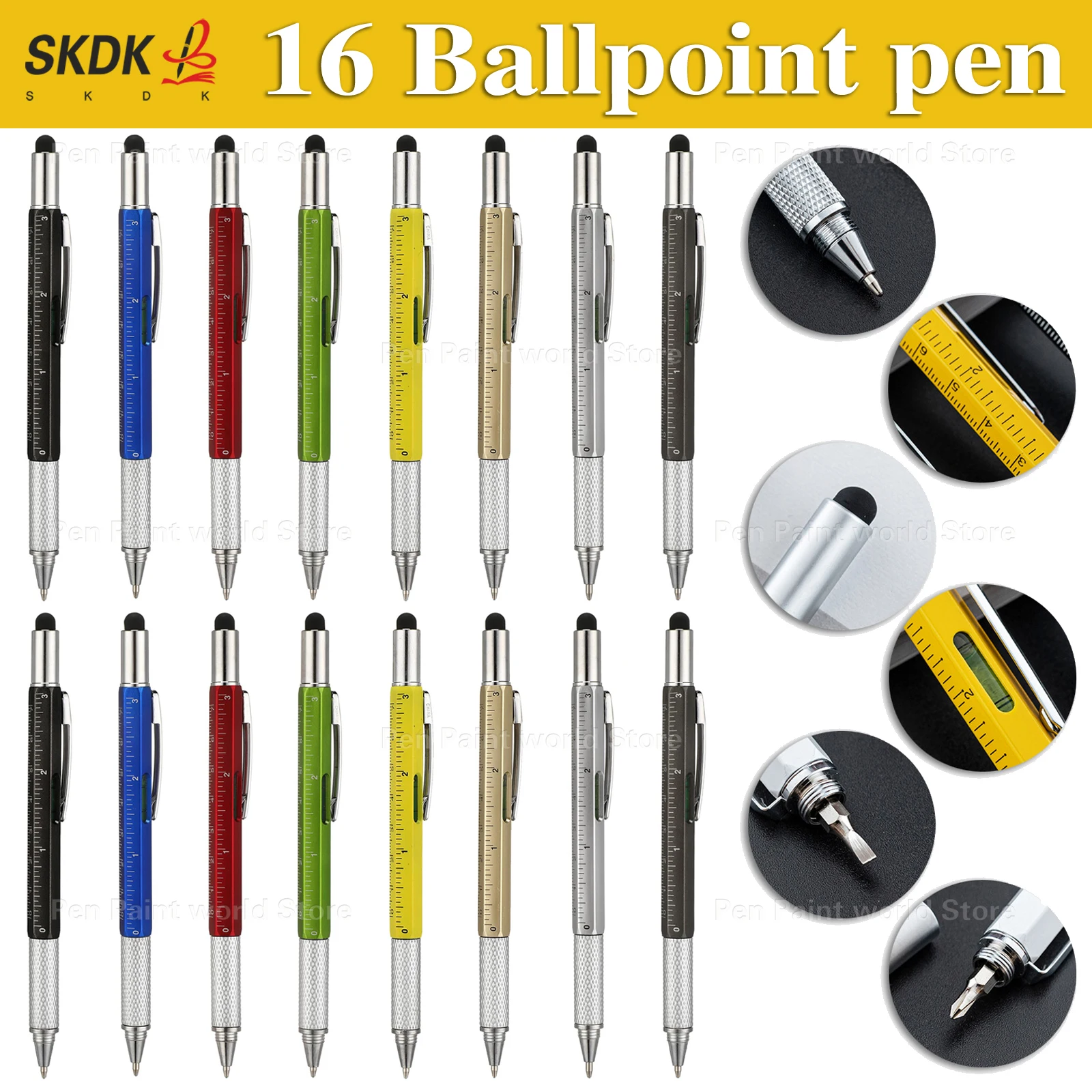 

16Pcs Smart Engineer Pen with 6 Tools: Ballpoint+Screwdrivers+Bubble Level + Touch Screen Tip - Ideal Gadget Gift for Handymen