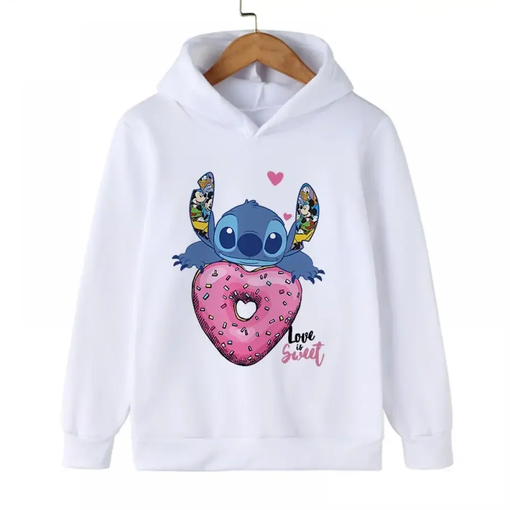 Disney-Hoodie infantil Anime Lilo e Stitch, roupas de desenho, moletom manga, blusa casual bebê, menina, menino, criança