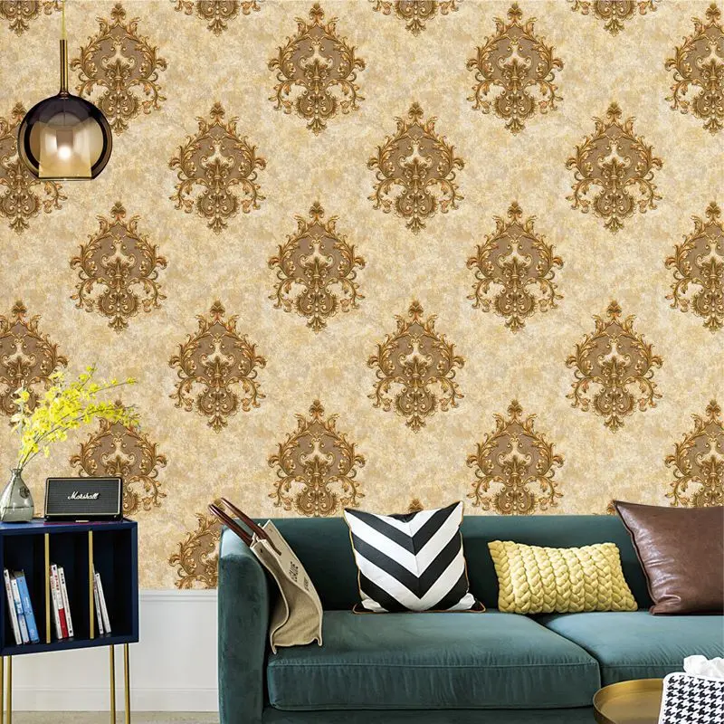 European Retro Mottled Damask Wallpaper for Bedroom Living Room TV Background Embossed Damascus Wall Paper Rolls Home Decor