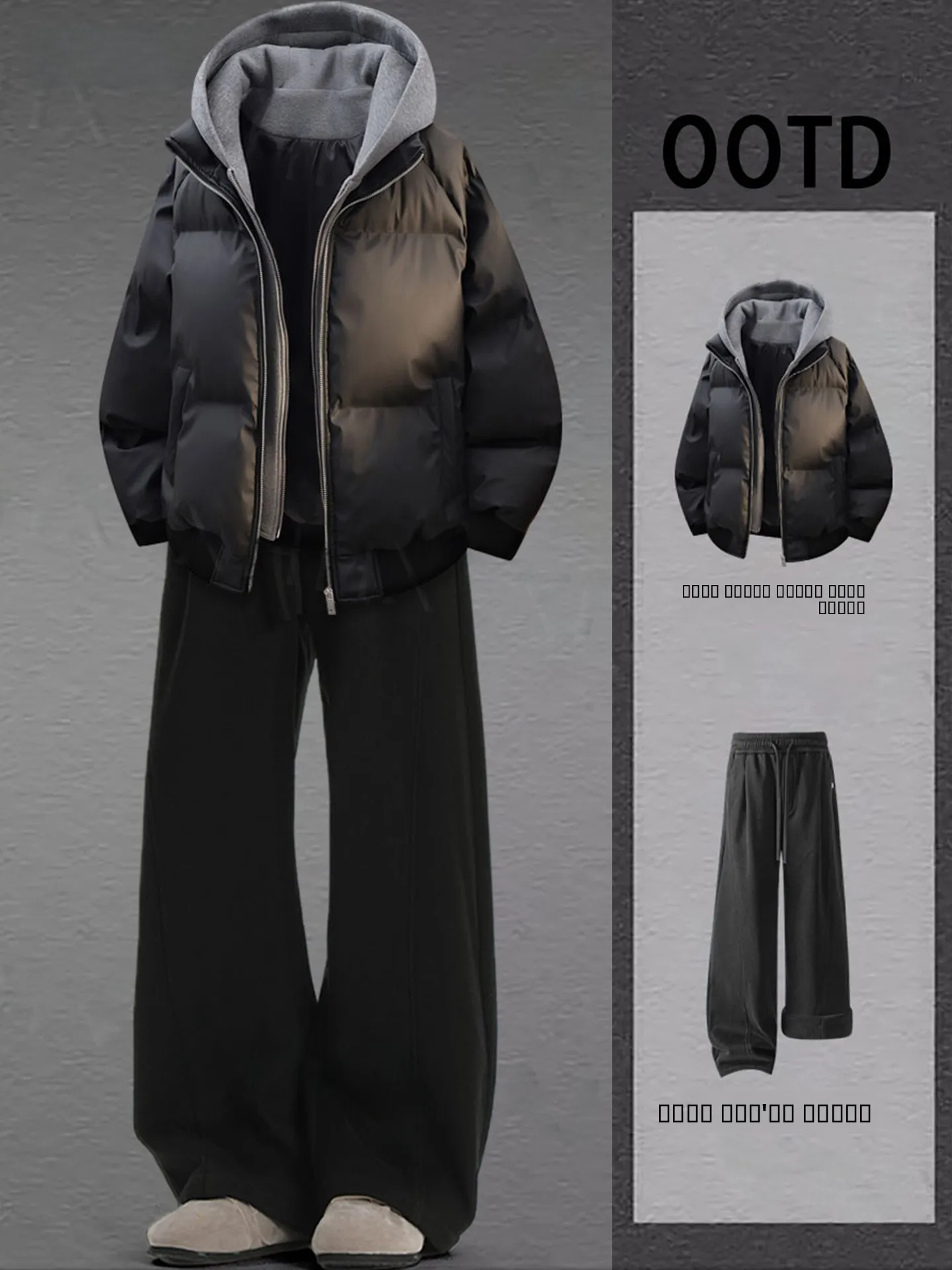 

Men's PU Leather Cotton Jaet Thiened ort Sle Hooded Casual Knife Pants Hong Kong Sle Winter Faion Clothing