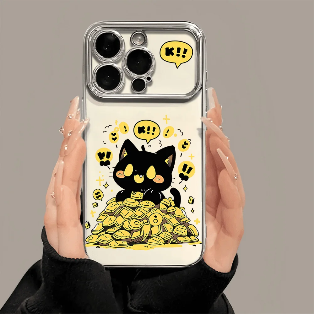 Rich Cat Cute Electric Ferry Large Window Phone Case For iPhone 12 11 13 14 15 16 Max Pro Plus Shell