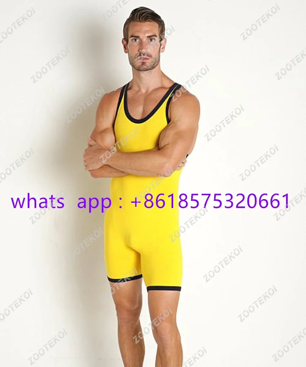 Men Sleeveless Wrestling Vest Tights Race Running Suit Gym Training Strength Weightlifting Clothing Athletic Elasticity Jumpsuit