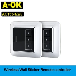 A-OK/2/5 Canal sem fio Wall Sticker Transmissor Switch,RF433 Controle Remoto, para AC133-1 RF433 Cortina Motor/TubularMotor