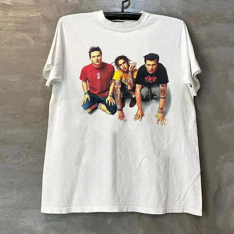 

Blink-182 Wink 182 Band Street Hip-hop Portrait Short-sleeved T-shirt Vintage Trendy Brand Round-neck Man