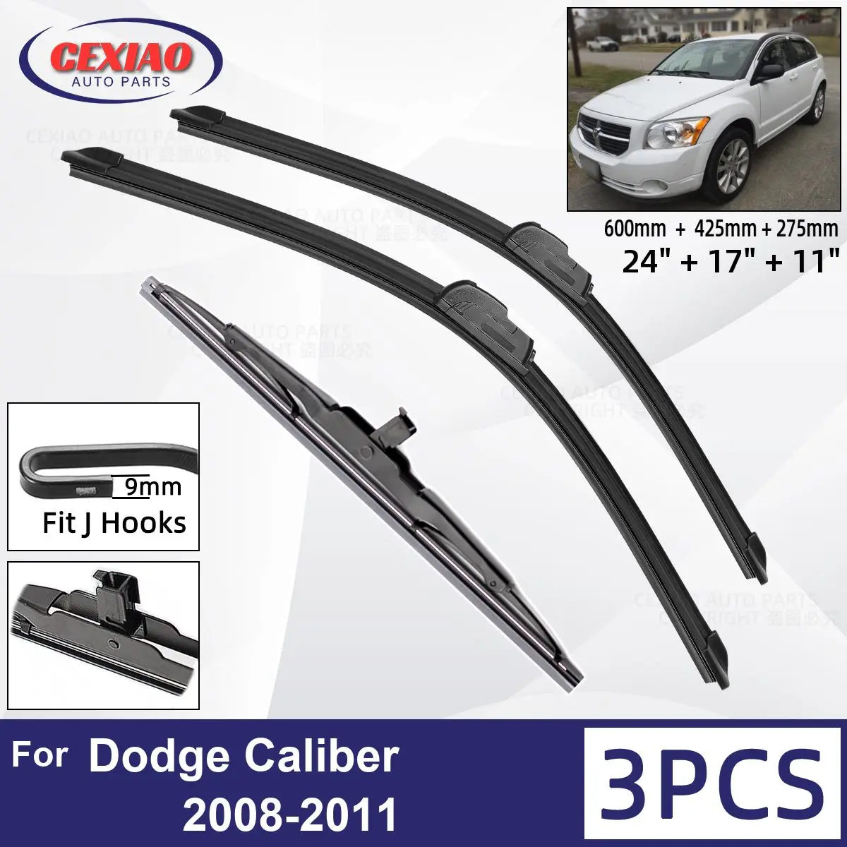 For Dodge Caliber 2008-2011 Car Front Rear Wiper Blades Soft Rubber Windscreen Wipers Auto Windshield 24