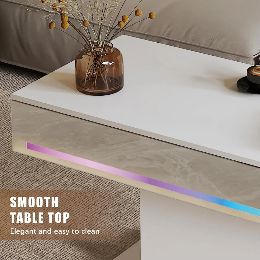 Modern Rectangular LED Coffee Table for Living Room with 16 Color Options, Wooden Center Table for Contemporary Style