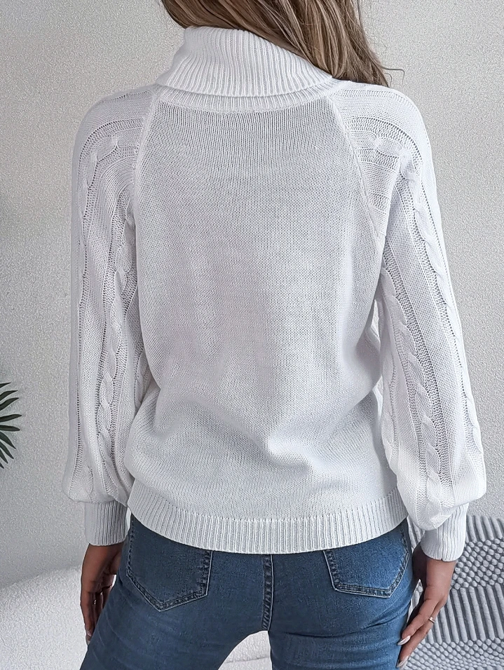 Casual Solid Button Fried Dough Twists High Neck Lantern Sleeve Pullover Top Autumn & Winter New Women's Fahion Knitted Sweater