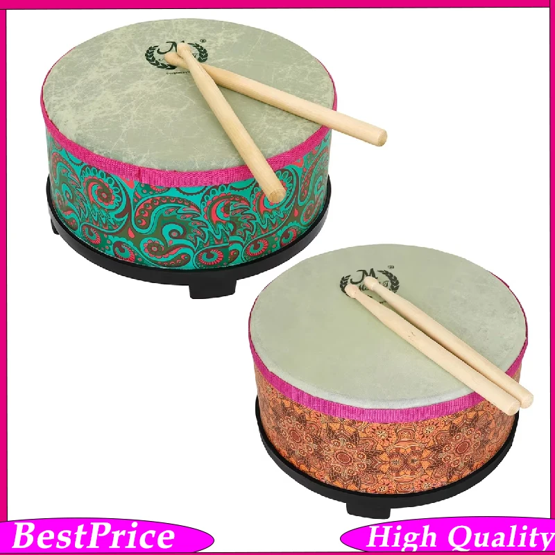 10 Inch Floor Drum With Drumstick Orff Percussion Instrument Portable For Performance Teaching Blue Orange Color Options
