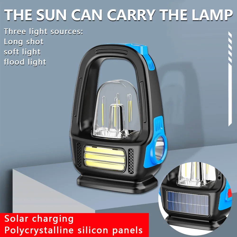

Кемпинговый фонарь с солнечной зарядкой, яркий боковой фонарь COB, портативный уличный фонарик, перезаряжаемая аварийная лампа для рыбалки, пешего туризма
