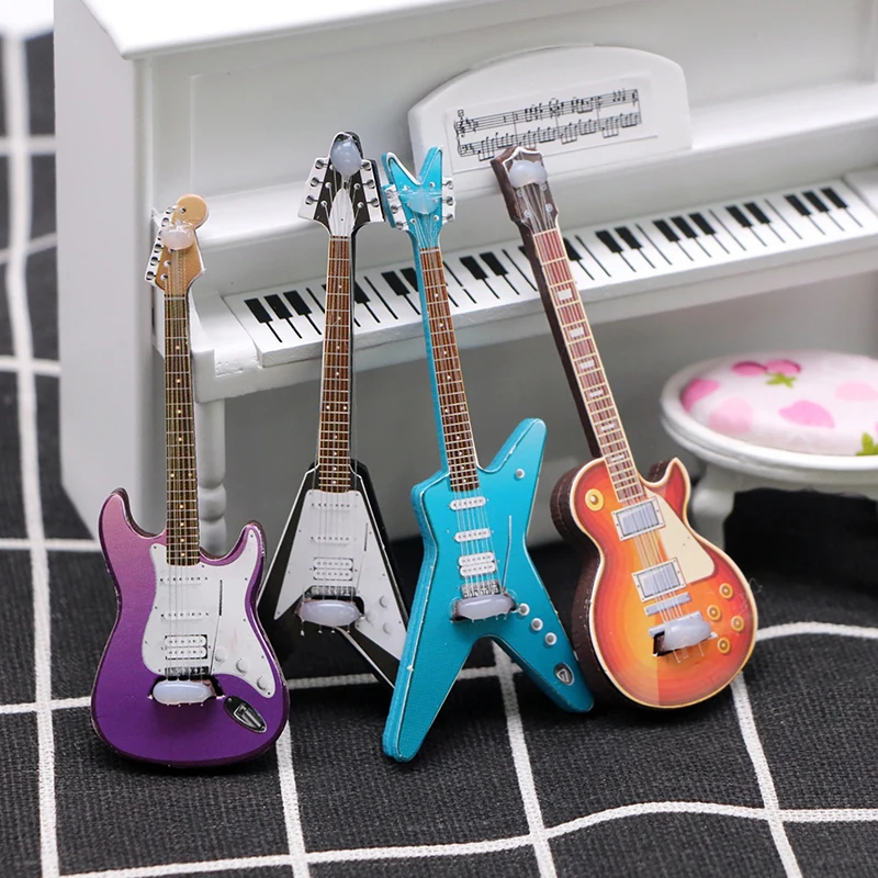 Mini Guitarra eléctrica de simulación de casa de muñecas, accesorios de escena en miniatura, accesorios de modelo de partido, guitarra Popular