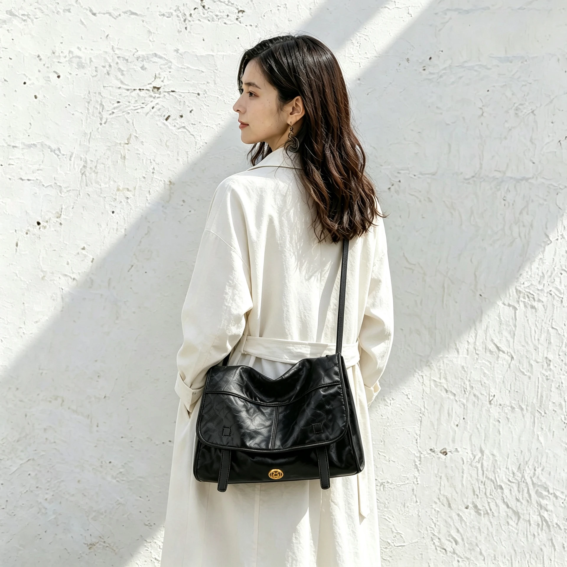 FOXER Wrinkled Genuine Leather Women's Crossbody Bag Vintage Flap Shoulder Bag Large Capacity Commuter Messenger Bag Purse
