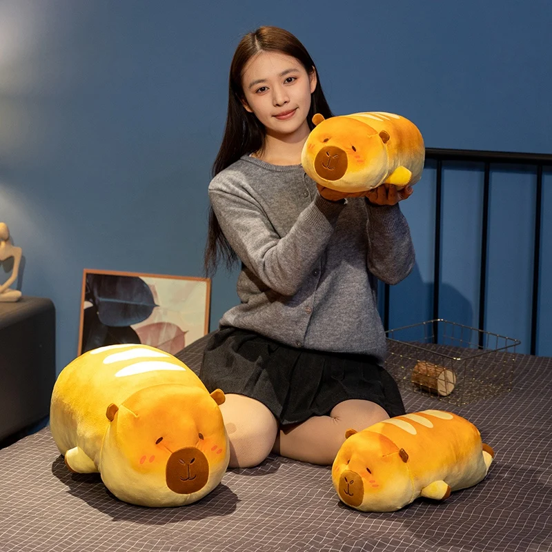 Ins Fatty Long Capybara Plush Pillow Stuffed Round Kawaii Lying Brown Aquatic Cartoon Animal Bolster Plushie Kids Girl Gift