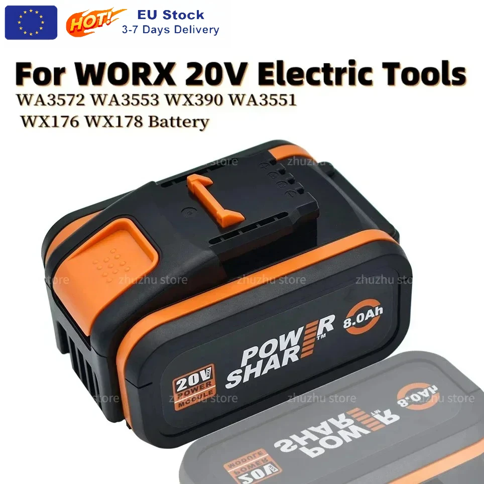 Worx Batteria al litio ricaricabile da 20 V 6,0 Ah per attrezzi elettrici da giardino compatibile con WA3553 WA3551 WA3553.1 WA3570
