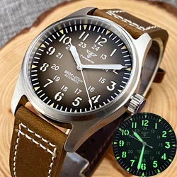 39mm Pilot Tandorio Retro Gray Red Blue Watch For Men 200m Waterproof Green Luminous NH35A PT5000 Automatic Brown Leather Strap