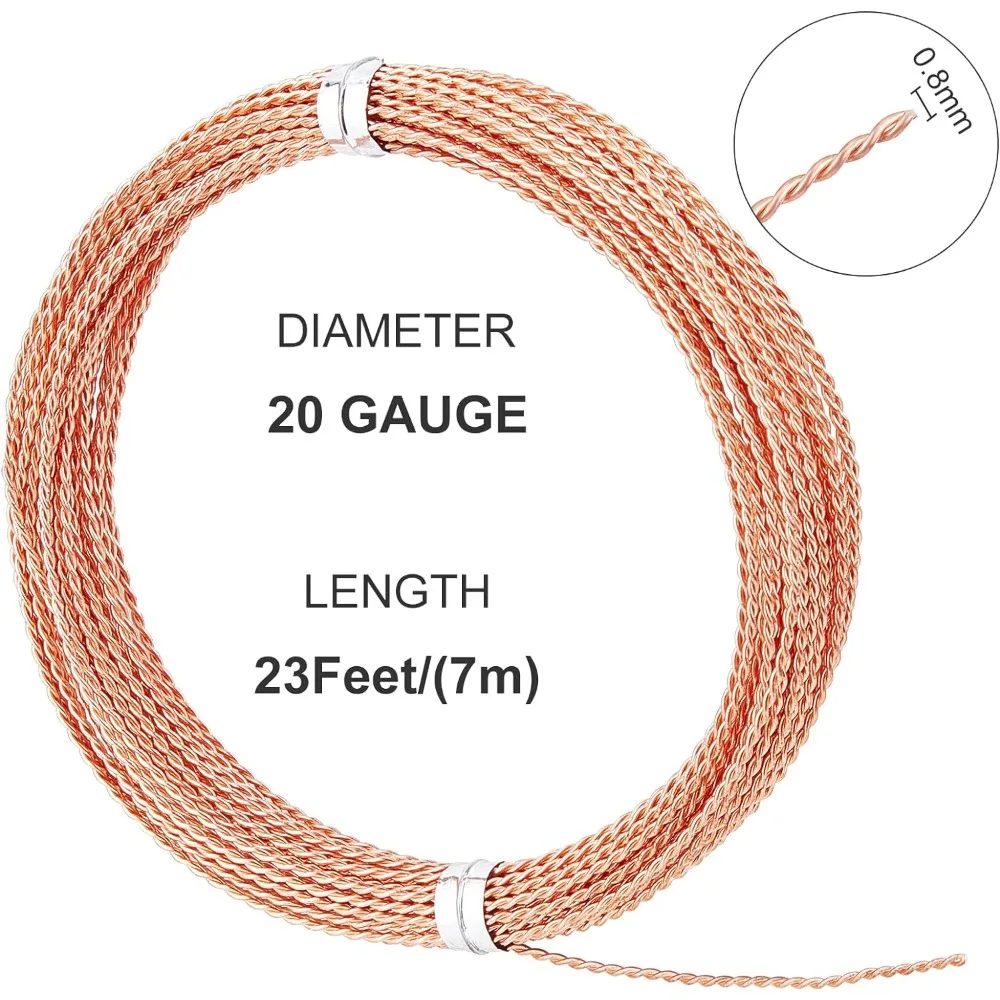 20 Gauge 23Ft Twist Jewelry Wire, Copper Craft Wire Copper Beading Wire for Jewelry Making Supplies and Crafting