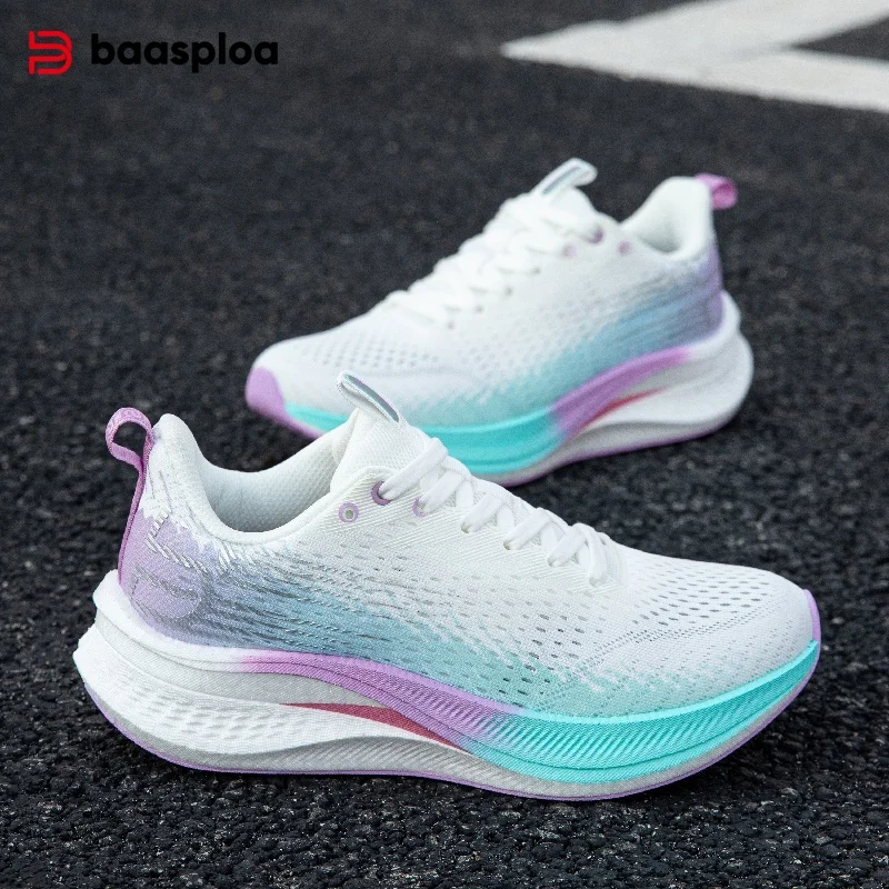 Baasploa Women Professional Running Shoes Outdoor Carbon Plate Non Slip Sports Shoes Female Casual Breathable Jogging Sneakers