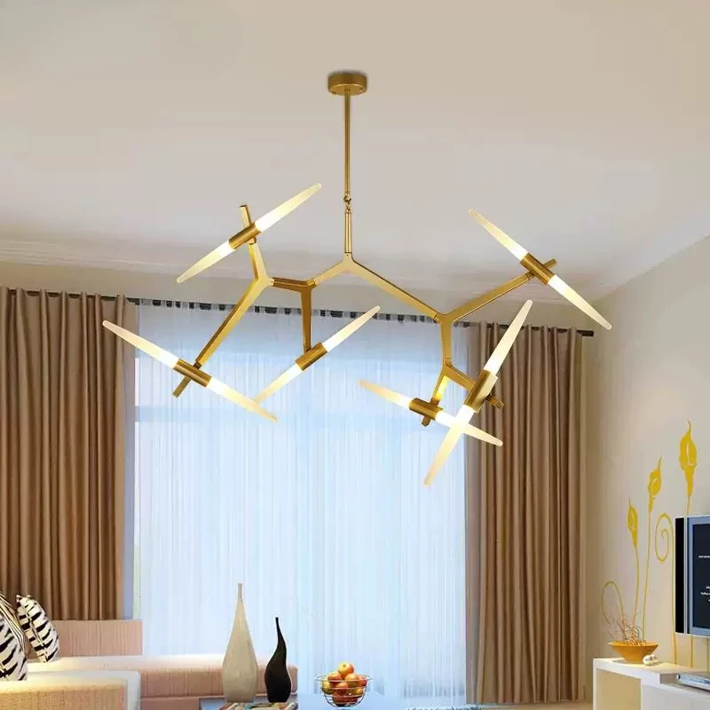 Modern 8 Light Black Linear LED Chandelier Geometric Branching Sputnik Pendant Light with Frosted Acrylic Tubes Dimmable Hangi