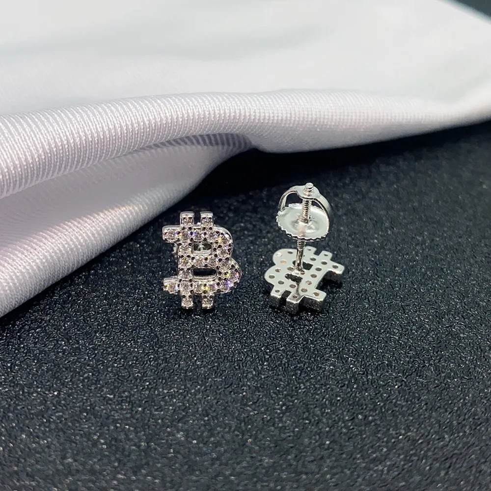 Imagem -04 - Moissanite Bitcoin Brincos para Mulheres Iced Out Ear Studs Passe Diamantes Tester Hip Hop Jóias